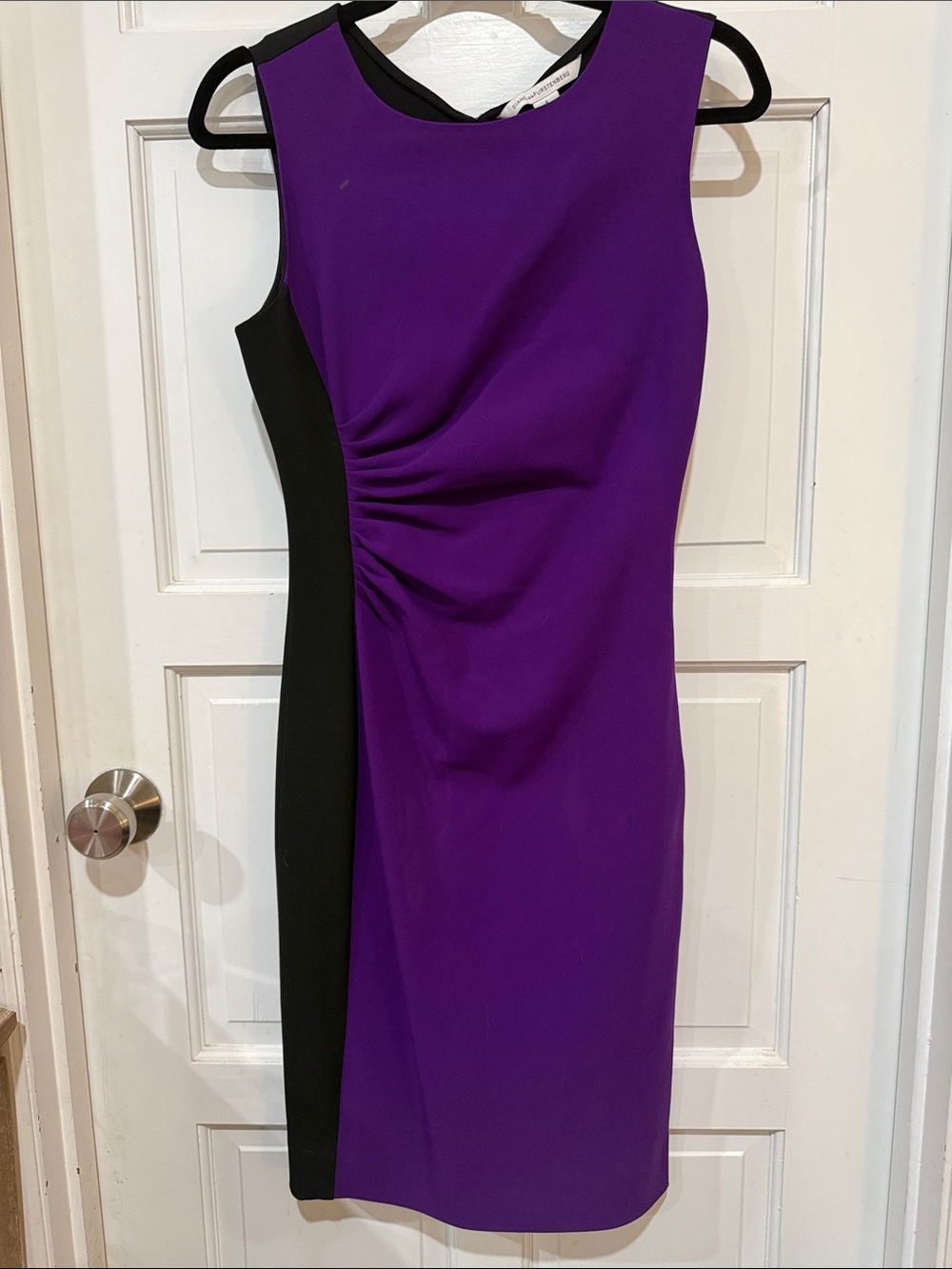 Diane Von Furstenberg Purple and Black Ruched Sheath Dress